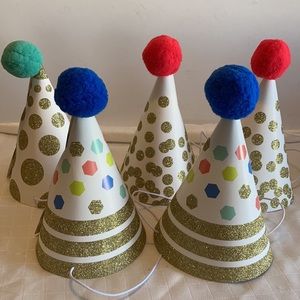 birthday party hats pompoms fancy set/5 paper retro vibe hats